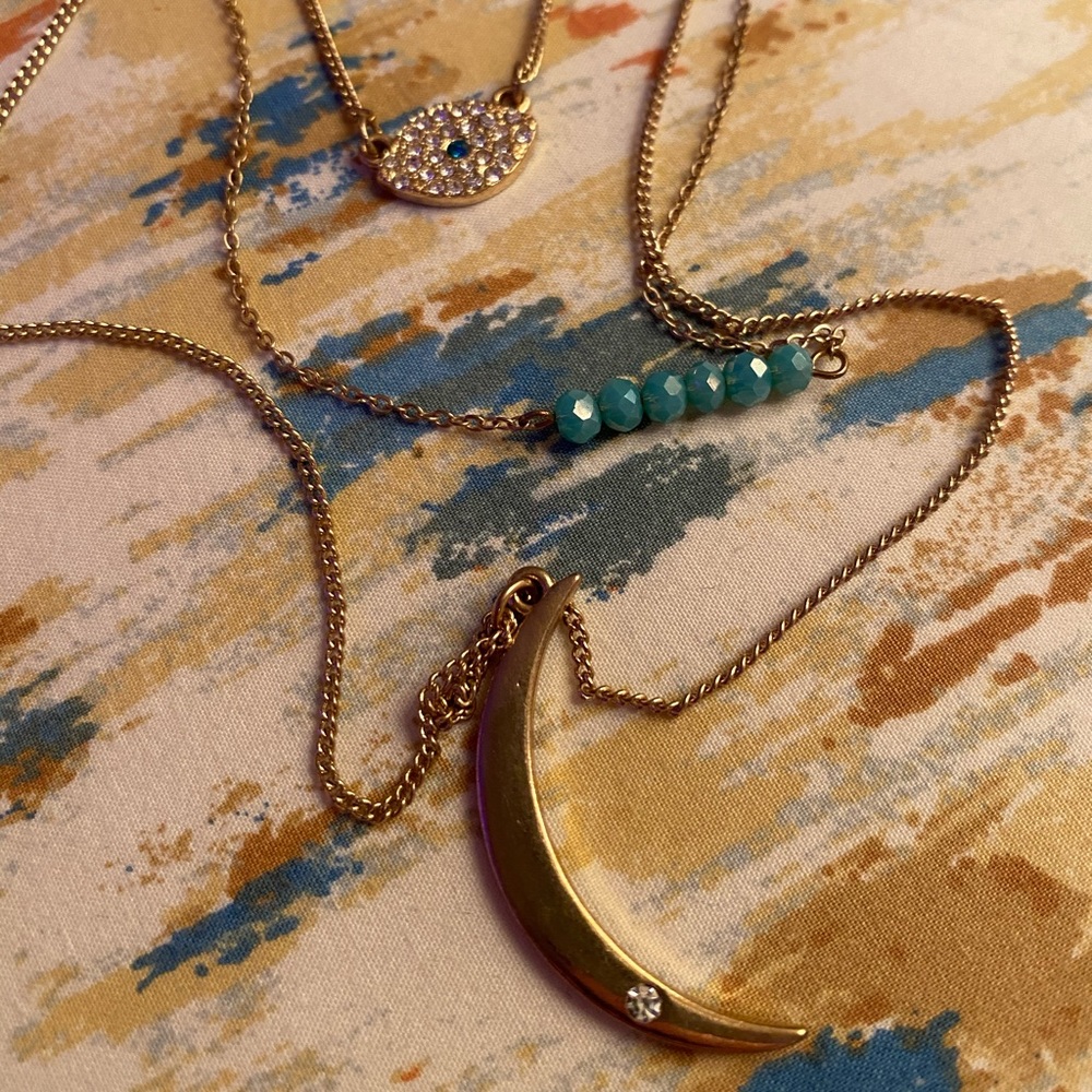 three layer gold boho necklace